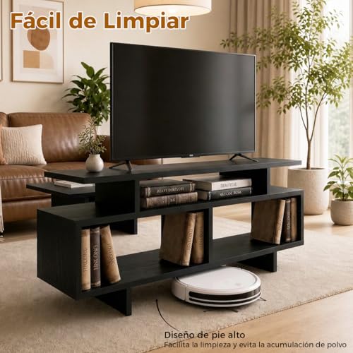 DNIDIO Mueble para TV Moderno, Mesa para TV con Consola de 3 Niveles,Centro de Entretenimiento para TV(110cm, Negro)