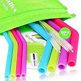 WALFOS Reusable Straws - Extra Long Silicone Straw for 30 oz and 20 oz Tumblers Yeti/Rtic/Ozark - 2 Size Can Fit All (4 Regular +4 Wide) with 2 Cleaning Brushes - BPA Free & ECO-Friendly