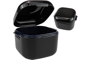 FERCAISH Denture Soak Container, Portable Denture Bath Box Cup, No-Leak Denture case,Retainer Cleaning Box Complete Clean Care for Dentures, Clear Braces, Mouth Guard, Night Guard & Retainers(Black)