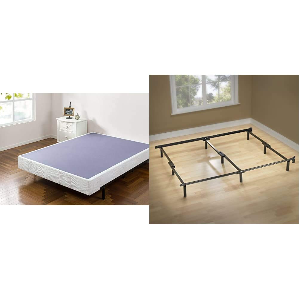 ZINUS Metal 7.5 Inch Box Spring with Wood Slats, Sturdy Steel Structure, Easy Assembly and Compack 7 Inch Metal Bed Frame, Black, King