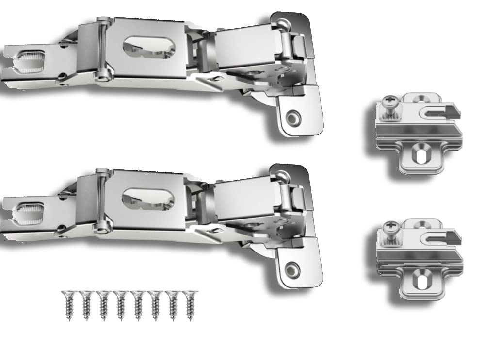 Kit 2 Hinges No Cushioned Plus Adjustable Base and Screws - Hinge for Wardrobe Doors, Kitchen, Bedside Tables and Drawers - Quick and Easy Assembly - 165 Degree Opening