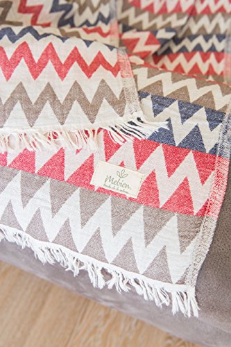 Mebien Gypsy Design 100% cotton natural pestamal bath pools spas beaches gyms saunas yoga towel multi purpose throw to your couch sofa bed picnic for baby women man (Red Navy Brown) - Thumbnail 3