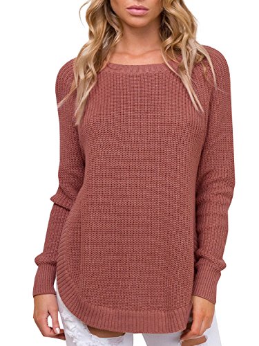 BerryGo Women's Casual Long Sleeve Side Split Knit Pullover Sweater Jumper (Brick Red,One Size)