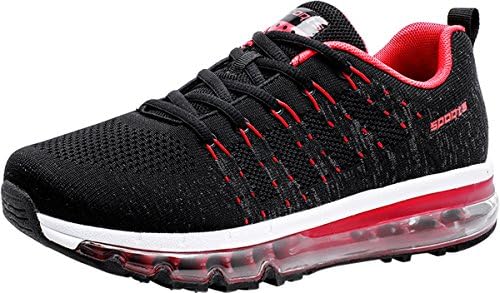 PORTANT Women's Athletic Tennis Air Cushion Running Sneakers Fashion Sport Fitness Workout Gym Jogging Walking Shoes Max Size Black Red 9 B(M) US