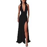 Halfword Women's Summer Deep V Neck Sexy High Slit Infinity Backless Club Party Date Night Maxi Dress