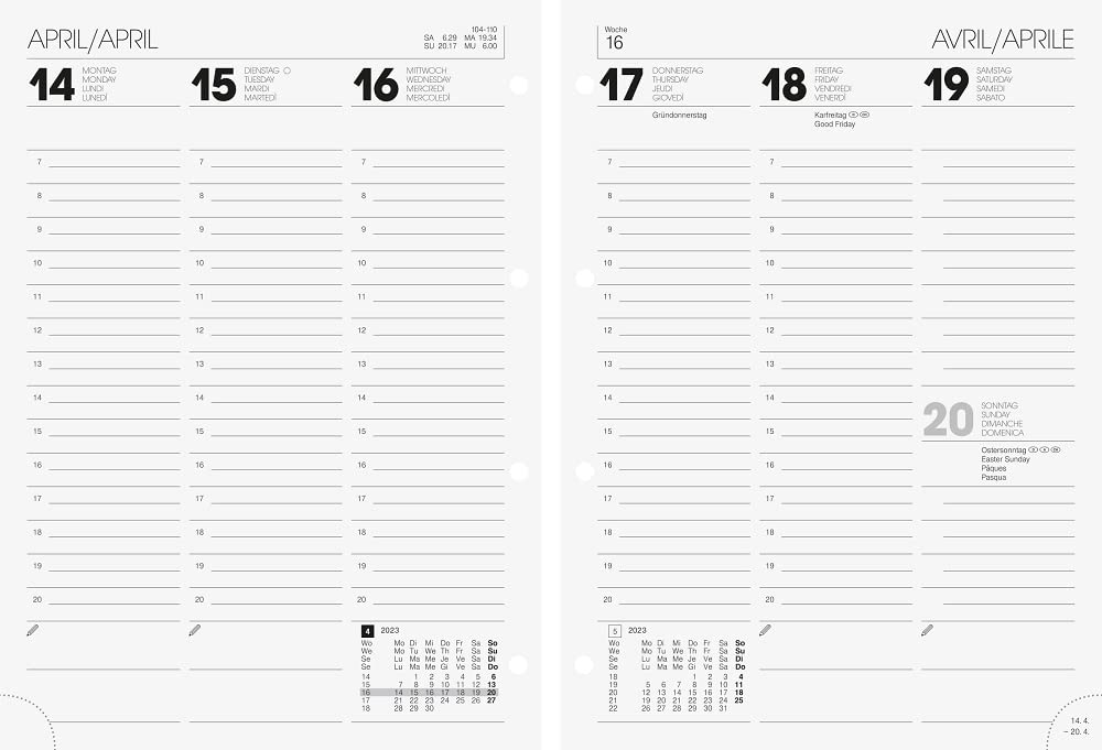 BRUNNEN Weekly Replacement Calendar Date Book Model 796 2023 Sheet Size 14.8 x 20.8 cm