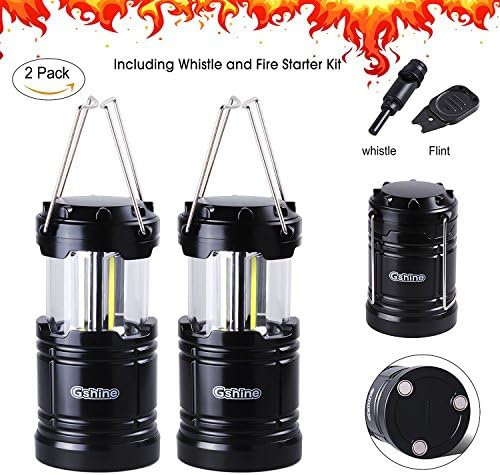 Camping Lantern, LED Lantern Lights with Magnetic Base 2 Pack Portable Camping Gear Collapsible COB Water Resistant Survival Kit for Emergency Hurricane Whistle and Fire Starter Kit Included