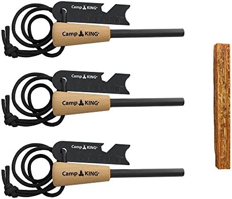 3 Pack Fire Starter & Fatwood Tinder by CampKING | 5/16” Thick Ferro Rods with Hardwood Handle | Best Bushcraft Fire Steel for Camping, Backpacking, Survival & EDC