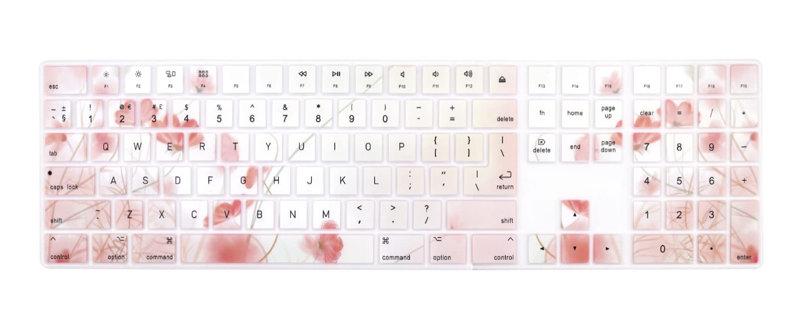 XHLWZR US/EU/UK Silicone Keyboard Cover Skin Protector for iMac Magic Keyboard with Numeric Keypad MQ052LL/A A1843 2017 2018 Release(USA and European Version) Layout Protective Skin,Romantic Flowers