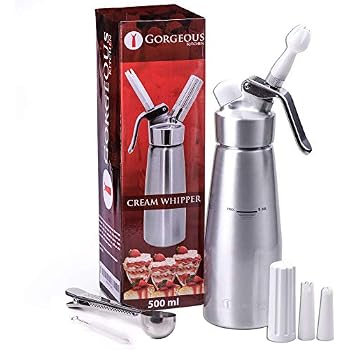 Professional Whipped Cream Dispenser 1 Pint Aluminum Cream Whipper Durable Stainless Steel Coffee Spoon 3 Decorating Nozzles Charger Holder And