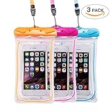 Universal Waterproof Phone Case of 3 Pack Set,Floating Pouch Night-Visible Smartphone Dry Bag for iPhone X/8/8 Plus/7/7 Plus/6S/6/6S Plus/SE/5S/5C,Galaxy S8/S8 Plus/Note 8 6 5, Pixel 2 up to 6.0