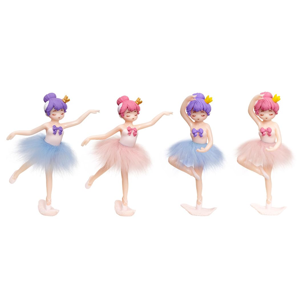 Ballerina Cake Ornaments 4 pcs Ballet Girl Cake Toppers Cute Ballet Figure Statues Model Ornaments for Home Deco Desktop Accessories DIY Party Supplies