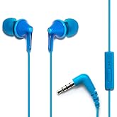 PANASONIC ErgoFit Earbud Headphones with Microphone and Call Controller Compatible with iPhone, Android and Blackberry - RP-TCM125-A - In-Ear (Blue)