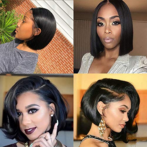 Geeta hair Human Hair Lace Front 13x4 Wigs Bob 150 Density Brazilian Virgin Human Hair Short Bob Wigs Straight Hair Natural Colo (8 Inch, 13x4 lace front wigs bob)