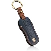HIBEYO Smart Key Fob Case Leather Full Protection Cover Compatible with Porsche 911 Cayenne Macan Panamera Taycan 3 4 Button Keyless Entry Remote Shell Accessories-(4 Button Blue)