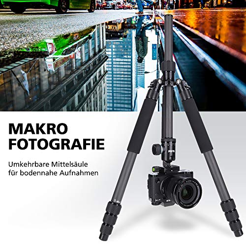 Rollei Carbon Stativ CT-5C I 3-in-1 Kamera-Stativ, Mini-Stativ und Monopod I 157 cm max. Höhe, 43 cm Packmaß, Makro-Funktion, Panorama-Kugelkopf – Bild 5