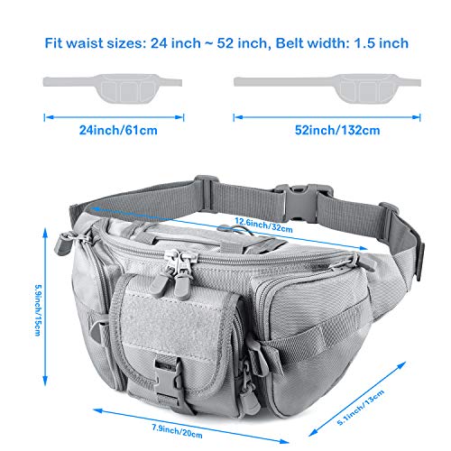 DYJ Tactical Waist Pack Bag Military Waist Pack Portable Fanny Packs Large Army Waist Bag for Daily Life Fishing Cycling Camping Hiking Traveling Hunting Shopping (Gray) - Thumbnail 3