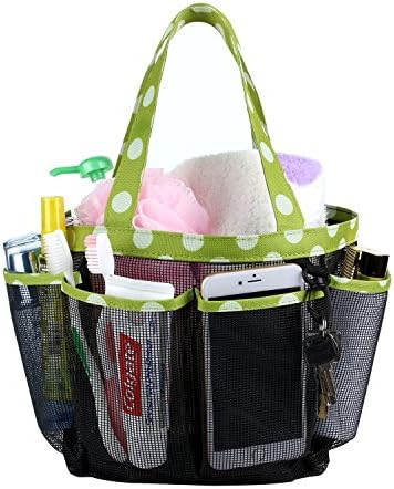 Portable Mesh Shower Caddy with 7 Storage Compartments &amp; Key Hook, Quick Dry Hanging Toiletry and Bath Organizer, Perfect for Dorm, Camping ,Gym, Yoga,Camp &amp; Travel, Green