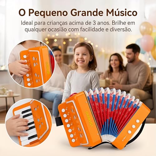 VEDO Acordeon Infantil 10 Teclas, Mini AcordeãO de Brinquedo, Adequado Para CriançAs E Iniciantes, Material de Resina ABS de Segurança, Leve E PortáTil, CriançAs com Mais de 3 Anos e Idade