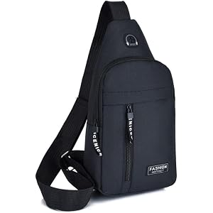 Men's Crossbody Shoulder Bag, Polyester Chest Pack with Earphone Hole for Travel, Hiking, Cycling