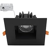 Maxxima 4 in. Ultra-Thin Recessed Anti-Glare LED Downlight, Canless IC Rated, 5 Color Temperature Selectable 2700K/3000K/3500K/4000K/5000K, Dimmable Square Black Trim, 90 CRI