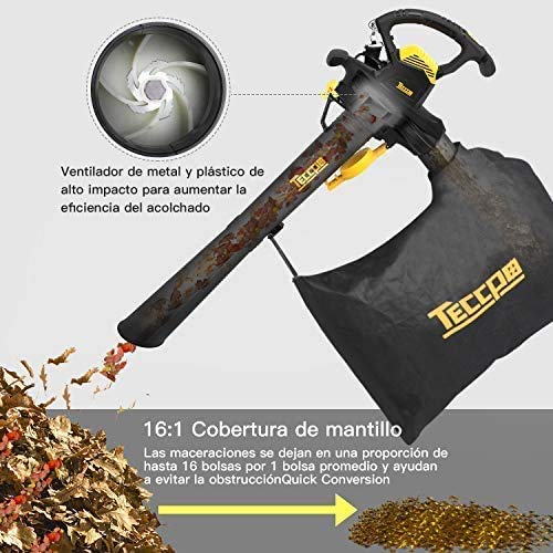 TECCPO-3-en-1-Soplador-de-Hojas-Con-Cable-Aspirador-Triturador-Electrico-3000W-1100014000-RPM-Velocidad-de-210-350-kmh-13mmin-Relacion-de-Trituracion-161-40L-Bolsa-TABV01G