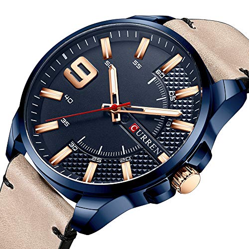 Curren 8371 - Reloj de pulsera para hombre, con correa de piel, color azul - Imagen 3