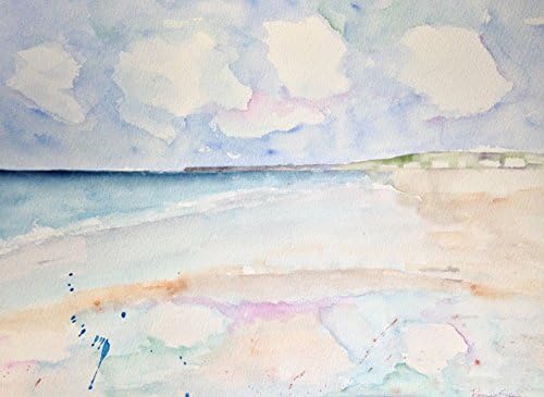 Low Tide and Clouds in Redondo Beach, 15 by 11 inches - Original Watercolor Art - Paintings NOT Prints
