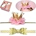 Elesa Miracle 2pcs Baby Hair Accessories Baby Girl's Gift Box with Shiny Bow Crown Tiara Headband (2pc- Gold)