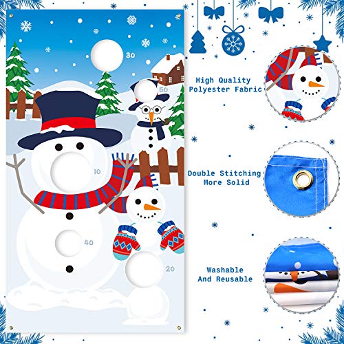 CiyvoLyeen Snowman Toss Games Banner, Winter Christmas Holiday Party Cornhole Game with 5 Snowballs for Kids Adults Family Gathering Indoor Outdoor Frozen Party Supplies