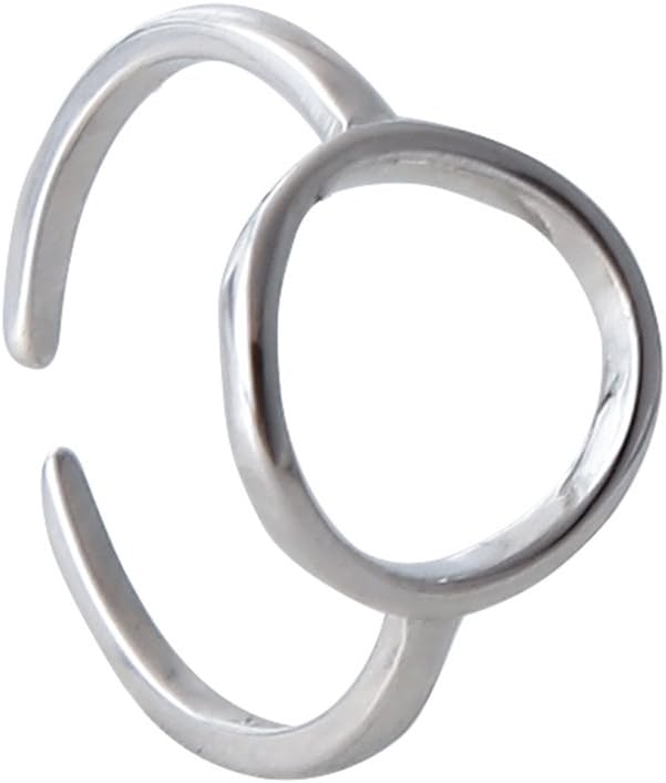 925 Sterling Silver Geometric Square Circle Heart Midi Thin Rings Adjustable Open Toe Ring for Women Girls (Circle Shape)