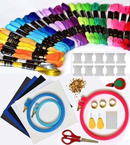 Embroidery Floss 100％Cotton Embroidery ＆Crossstitch Floss Starter Kit Including Embroidery Hoops &100% Cotton Bracelets String - Crafts Floss&Free Cross Stitch Tool Kit