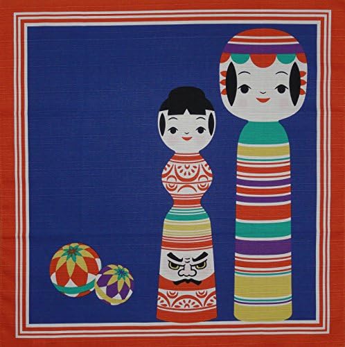 Furoshiki Wrapping Cloth Temari Balls and Kokeshi Dolls Motif Japanese Fabric 50cm