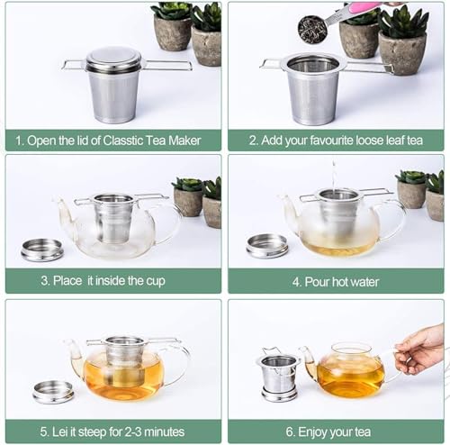 HAUSPROFI Tea Infuser, 304 Stainless Steel Tea Strainer with Lid and Foldable Handle, Tea Filter for Teapots Cups Mugs to Brewing Steeping Loose Leaf, 1 Pack