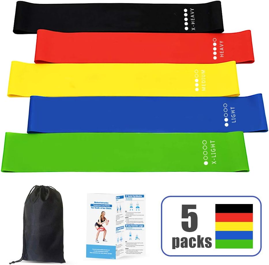 5 Pack Resistance Bands, Skin-Friendly Resistance Fitness Exercise Loop Bands for Legs and Glutes, Arms, Physio, Pilates…
