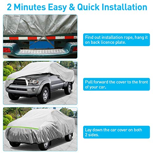 KAKIT Waterproof Truck Cover, 5 Layers All Weather UV Protection Car Cover with Driver Door Zipper for Truck Pickup, Fits up to 242"