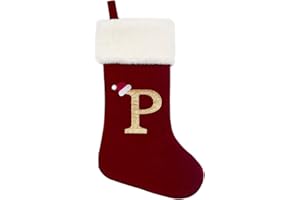 Eoocan 20 Inches Monogram Christmas Stockings Wine Red Velvet with White Super Soft Plush Cuff Embroidered Stockings Classic Personalized Stocking Decorations for Family Holiday Season Decor(Letter P)