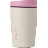 Owala SmoothSip Slider Insulated Stainless Steel Coffee Tumbler, Reusable Iced Coffee Cup, Hot Coffee Travel Mug, BPA Free 12 oz, Pink/Tan (Daybreak)