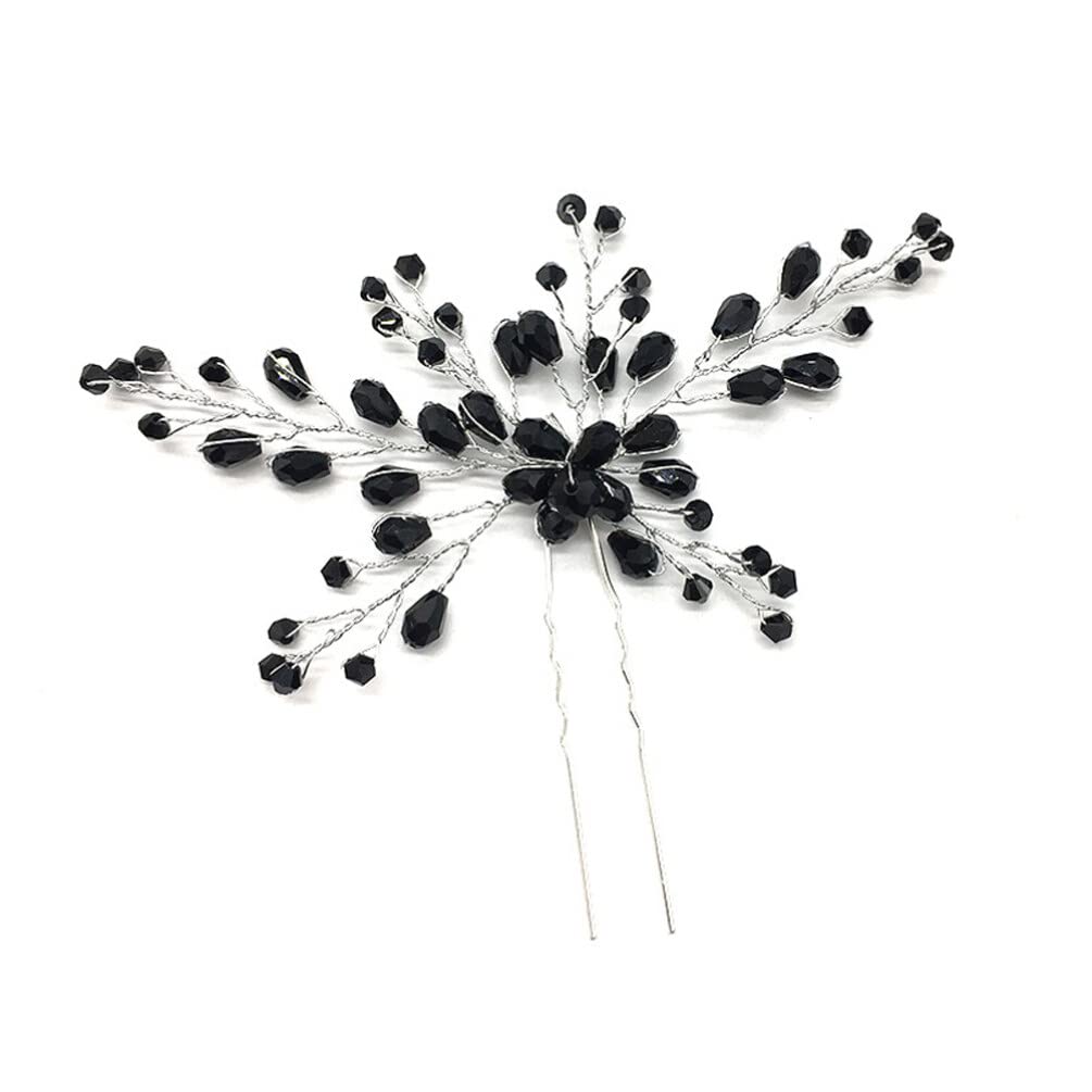 Lurrose bridal wedding elegant hair pin crystal rhinestone hair pins clips hair jewellery for women girls black