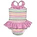 i play. by green sprouts One-piece Swimsuit w/ Built in Reusable Swim Unisex Diaper | Helps provide secure protection for babies & swimmers,Pink Wavy Stripe,12 Months