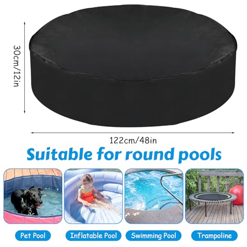 Round Pool Cover for Dog Pool, 122 x 30 cm, Waterproof UV Protection, Children's Pool, Paddling Pool Cover, Foldable Waterproof Dog Pool Cover for Dog Pool, Dog Paddling Pool, Black