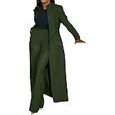Famnbro Womens Suits 2 Piece Set Long Blazers Jacket Lapel and Straight Leg Pants Business Outfits