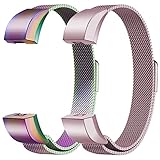 Oitom for Fitbit Alta HR Accessory Bands and for Fitbit Alta Band,Fashion Stainless Steel Milanese Loop Wristband (2 Pack Colorful+Sakura Pink, Small 5.1
