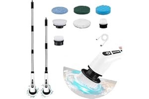 NEWONE Electric Spin Scrubber, Cordless Cleaning Brush with 7 Replaceable Brush Heads, 2 Adjustable Speeds, White