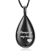 Yinplsmemory Carved Teardrop Keepsake Ashes Necklace Urn Pendant Cremation Memorial Jewelry-Always in my heart