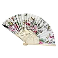 LPL33USA Vintage Chinese Hand Fan with Bamboo Folding Hand Held Flowers for Dance Party Gifts Wedding