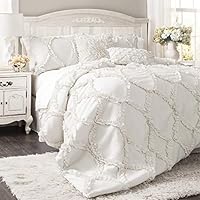 Lush Decor Avon Comforter Ruffled 3 Piece Bedding Set with Pillow Shams, King, White