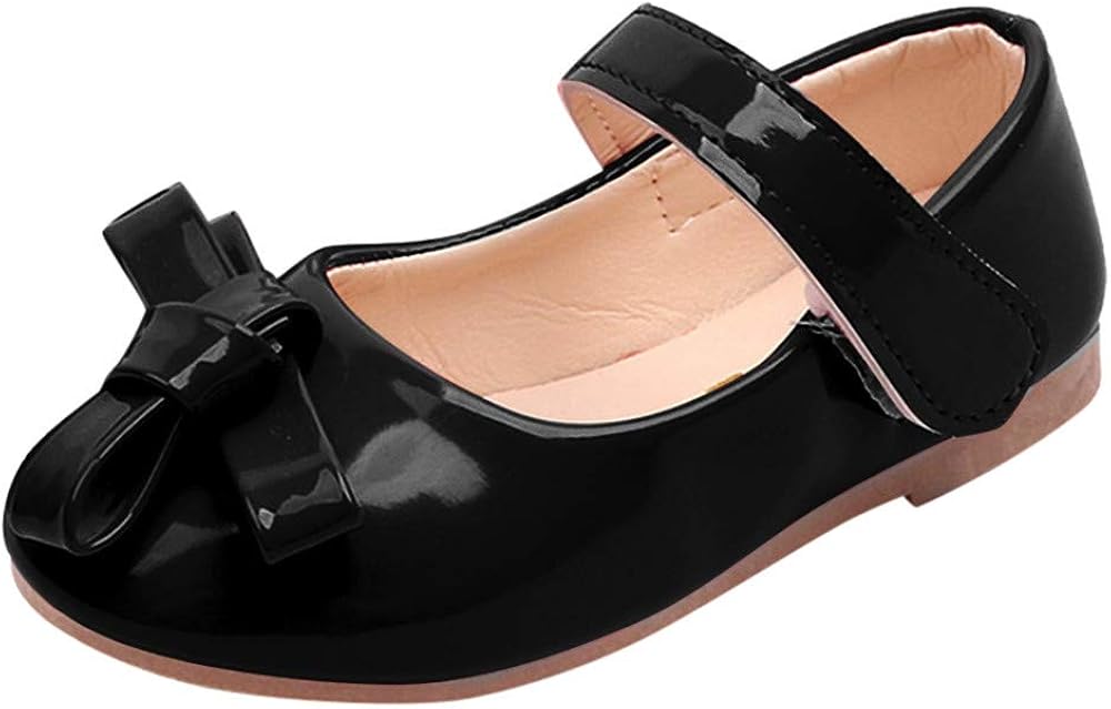 Amazon.com | Girl's Bowknot PU Leather Mary Jane Flats Sneakers Soft Sole Princess Dress Single 