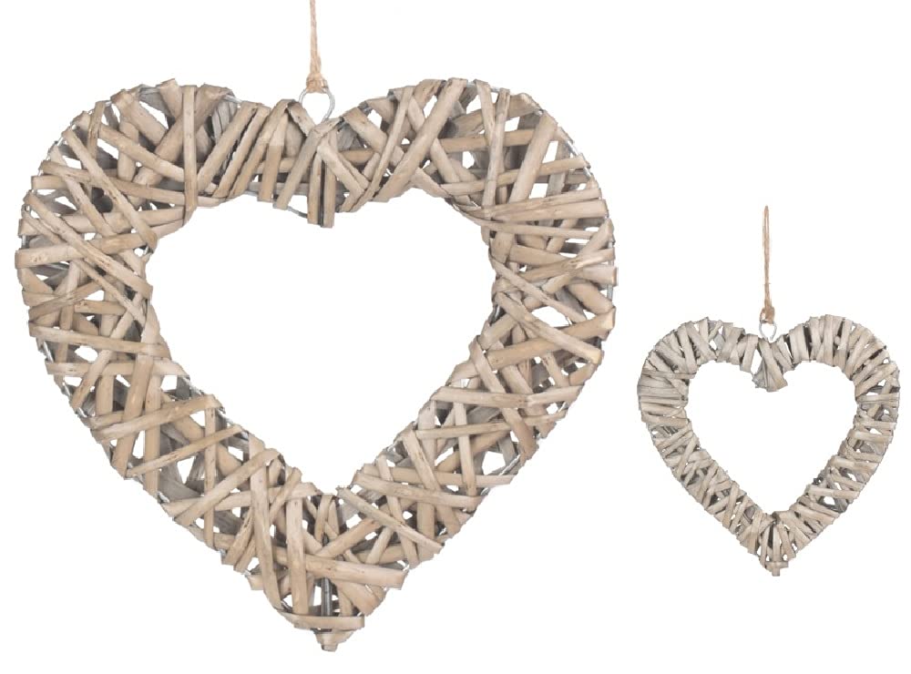 Two Wicker Heart Hanging Decorations - Medium & Small. 2 Hearts.