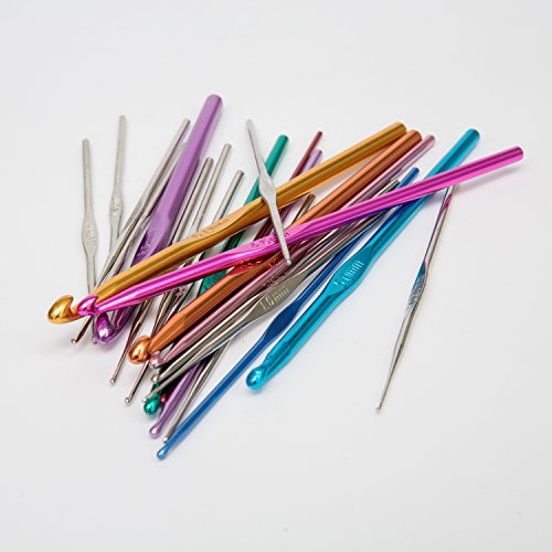 Cutebox 22pcs Mixed Aluminum Handle Crochet Hooks, Ergonomic Knitting Knit Needles, Weave Yarn Set, 0.6~6.5mm